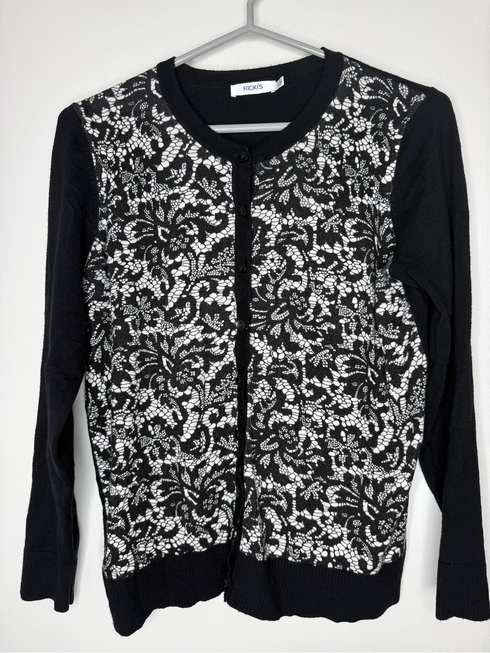 Ricki's Black & White Lace-Effect Button Up Cardigan Large